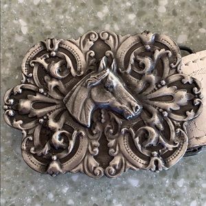 Bergamot brass works horse buckle leather belt